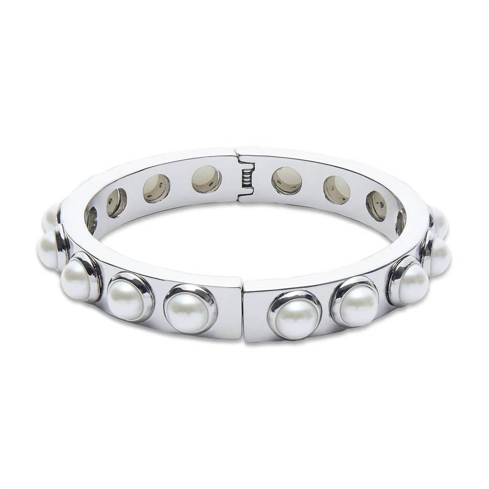 Lele Sadoughi Silver-tone Pearl Station Hinged Bracelet